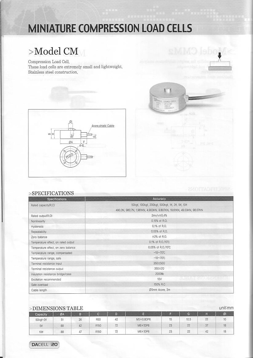 Dacell CM 稱重傳感器技術參數圖