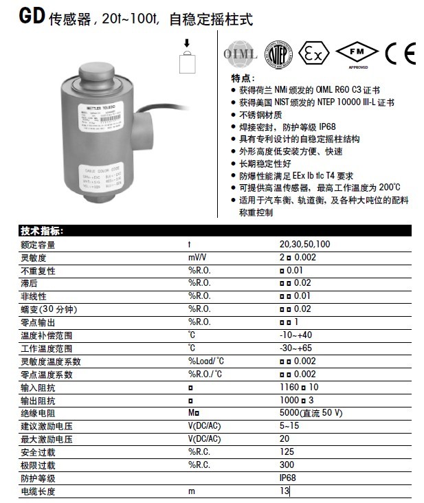 梅特勒托利多GD-200稱重傳感器